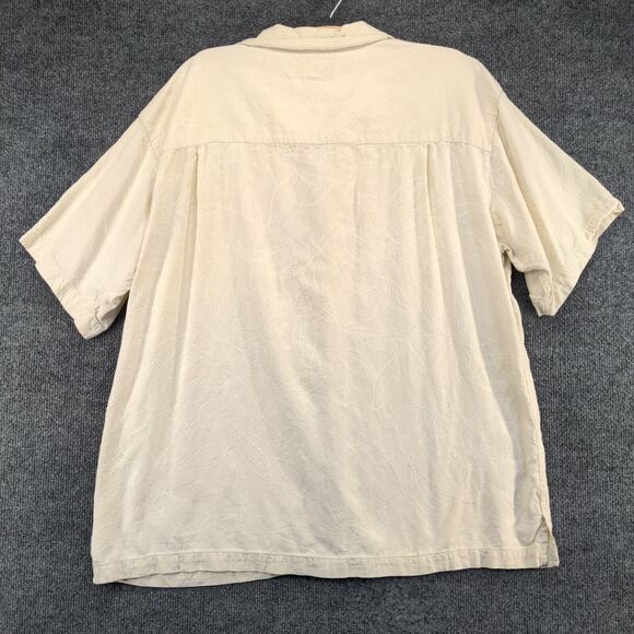 Island Shores Men's Washable Silk Button Up Shirt Cream XL Short Sleeve Pocket - Picture 5 of 16